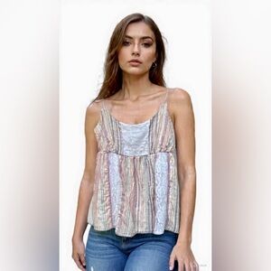 Willow&Clay Pinstripe Lace Panel BabyDoll TankTop